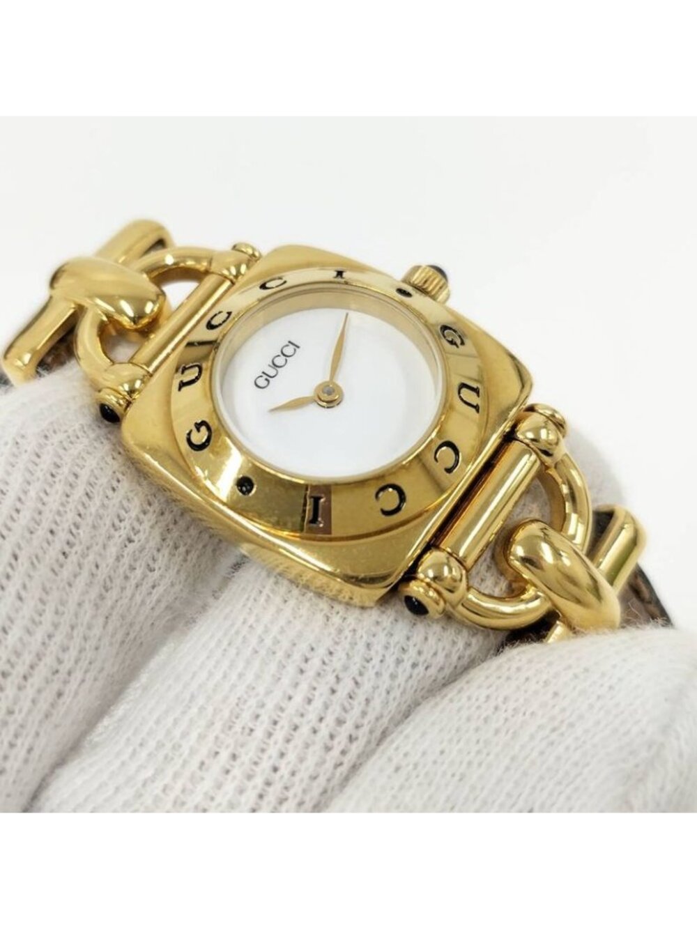 Gucci Watch Horsebit Leather Belt SS Quartz White Dial - Picture 7 of 9